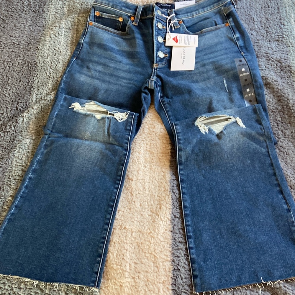 NWT Lucky Brand Sweet Mid Rise Boot (Lucky Free Stretch) 10/30, distressed